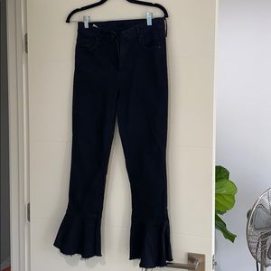 MOTHER black denim with ruffle ankle